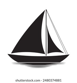 A black sailboat is floating on a calm body of water