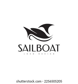 Black Sailboat Logo Design with Simple and Abstract Concept