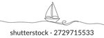 Black sailboat in single line art style. Editable minimalist boat drawing on white background. Vector illustration.