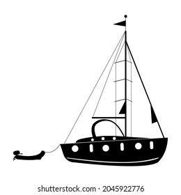 Black sailboat vector icon on white background