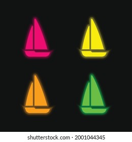 Black Sailing Boat four color glowing neon vector icon