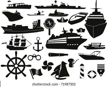 black sailing objects icon set