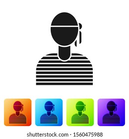 Black Sailor captain icon isolated on white background. Set icons in color square buttons. Vector Illustration