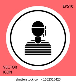 Black Sailor captain icon isolated on red background. White circle button. Vector Illustration