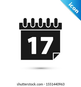 Black Saint Patrick's day with calendar icon isolated on white background. Date 17 March.  Vector Illustration