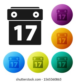 Black Saint Patrick's day with calendar icon isolated on white background. Date 17 March. Set icons colorful circle buttons. Vector Illustration