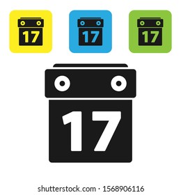 Black Saint Patrick's day with calendar icon isolated on white background. Date 17 March. Set icons colorful square buttons. Vector Illustration