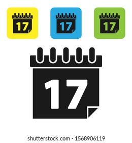 Black Saint Patrick's day with calendar icon isolated on white background. Date 17 March. Set icons colorful square buttons. Vector Illustration