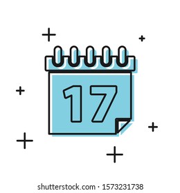 Black Saint Patrick's day with calendar icon isolated on white background. Date 17 March.  Vector Illustration
