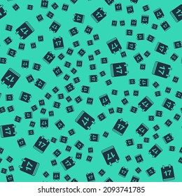 Black Saint Patricks day with calendar icon isolated seamless pattern on green background. Date 17 March.  Vector