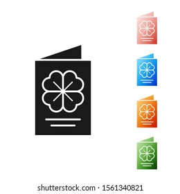 Black Saint Patricks Day party flyer, brochure, holiday invitation, postcard, corporate celebration icon isolated on white background. Set icons colorful. Vector Illustration