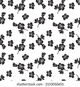 Black sakura  seamless pattern. Vector illustration in boho style for wrapping paper, textile, backgrounds.