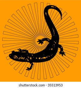 black salamander on a yellow abstract background