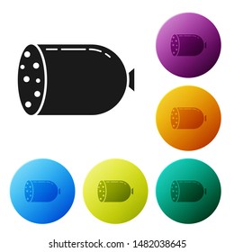 Black Salami sausage icon isolated on white background. Meat delicatessen product. Set icons colorful circle buttons. Vector Illustration