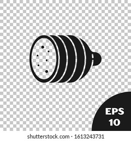 Black Salami sausage icon isolated on transparent background. Meat delicatessen product.  Vector Illustration