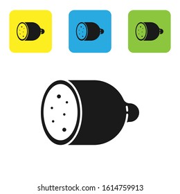 Black Salami sausage icon isolated on white background. Meat delicatessen product. Set icons colorful square buttons. Vector Illustration
