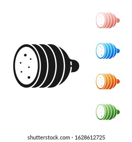 Black Salami sausage icon isolated on white background. Meat delicatessen product. Set icons colorful. Vector Illustration