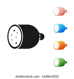 Black Salami sausage icon isolated on white background. Meat delicatessen product. Set icons colorful. Vector Illustration