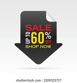 Black Sale Arrow Tag Template Vector Design, Up to 60 percent off.