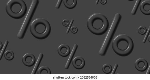 Black sale banner with mono chrome 3d percent symbol of random size pattern