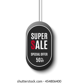 Black sale banner. Tag. Vector illustration.