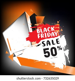 Black Sale discount 50% Poster. Triangle and abstract 3d illustration background.