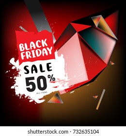 Black Sale discount 50% Poster. Triangle and abstract 3d illustration background.