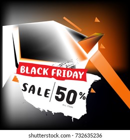 Black Sale discount 50% Poster. Triangle and abstract 3d illustration background.