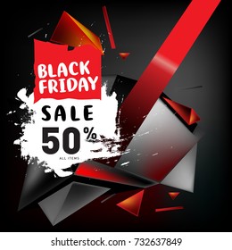 Black Sale discount 50% Poster. Triangle and abstract 3d illustration background.
