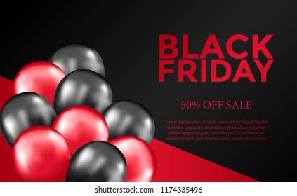 black sale offer with black and red balloon banner template for promotion, marketing, and business. vector illustrator