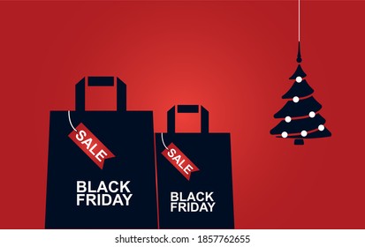 Black sale tag Black Friday Sale on the red background. Black friday promotion banner. Clearance advertisement, shop, store discount announcement banner.