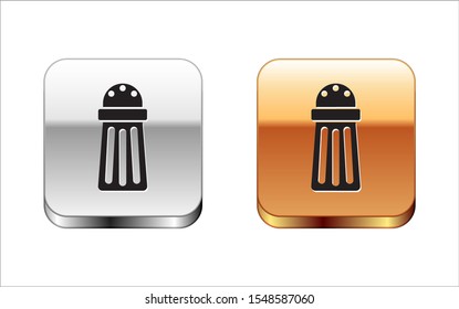 Black Salt icon isolated on white background. Cooking spices. Silver-gold square button. Vector Illustration