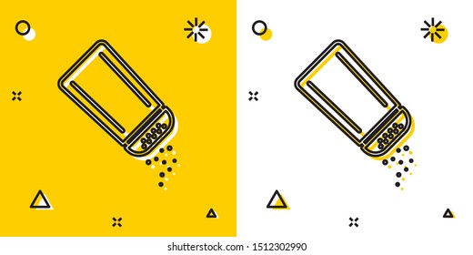 Black Salt and pepper icon isolated on yellow and white background. Cooking spices. Random dynamic shapes. Vector Illustration