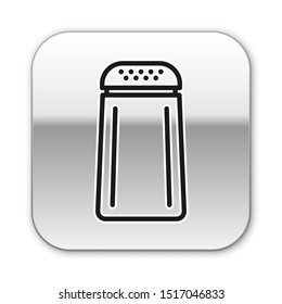 Black Salt and pepper icon isolated on white background. Cooking spices. Silver square button. Vector Illustration