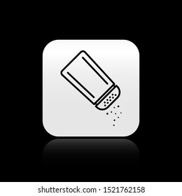 Black Salt And Pepper Icon Isolated On Black Background. Cooking Spices. Silver Square Button. Vector Illustration