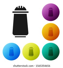 Black Salt and pepper icon isolated on white background. Cooking spices. Set icons colorful circle buttons. Vector Illustration