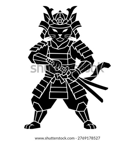 Black samurai cat in a fighting stance