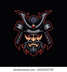 Black samurai head vector illustration