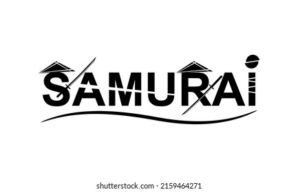 Black samurai text with sword katana japanese style flat vector icon design.