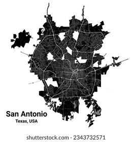 Black San Antonio city map, detailed administrative area