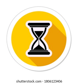 Reloj de arena negra en círculo amarillo. Icono de vector plano aislado en fondo transparente