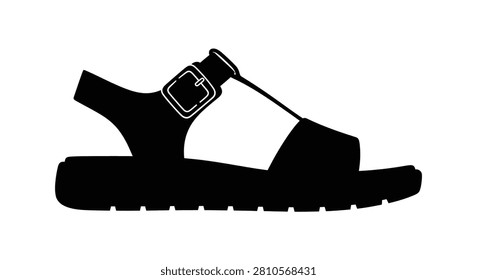 Black sandal with buckle and strap isolated silhouette footwear shoe summer