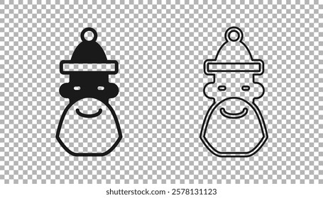 Black Santa Claus hat and beard icon isolated on transparent background. Merry Christmas and Happy New Year.  Vector