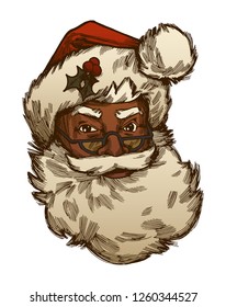 Black santa face wearing glasses - vintage style vector illustration