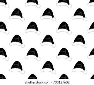 Black Santa Hat with Pompom on White Background. Vector Illustration.