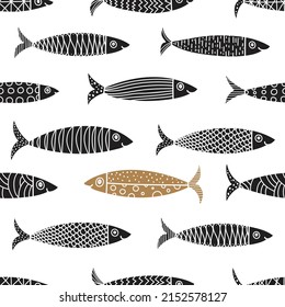 Black sardines.  Kids background. Seamless pattern. Can be used in textile industry, paper, background, scrapbooking.