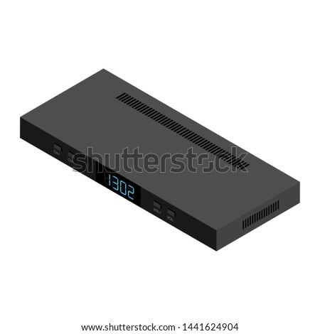 Black satellite decoder set top box reciever isometric view