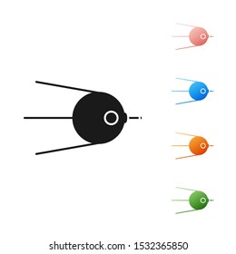 Black Satellite icon isolated on white background. Set icons colorful. Vector Illustration
