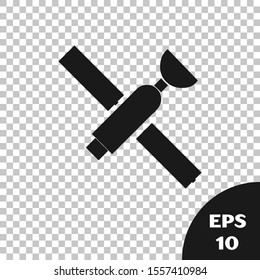 Black Satellite icon isolated on transparent background.  Vector Illustration