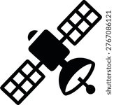 Black satellite icon with solar panels vector